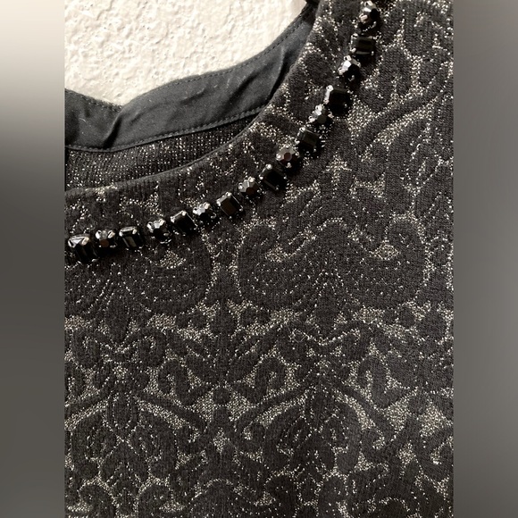 Talbots Wool Blend Black Silver Thread Sparkle Jeweled Detail Peplum Blouse! - Picture 6 of 12